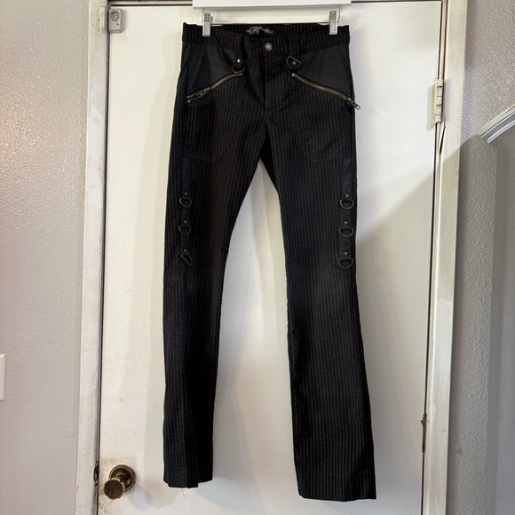 Lip Service Pin stripe Pants Zipper Hooks Grunge SteamPunk Goth Gangsta Pranksta